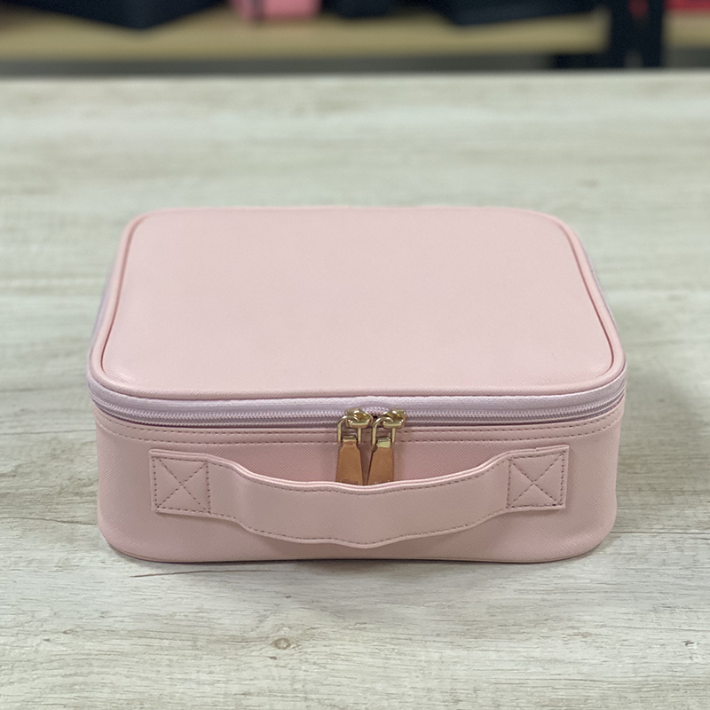 Cosmetic Bag for Women Leather Makeup Case Professional Cosmetic Train Case Organizer with Adjustable Dividers Pink
