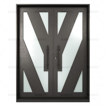 French Saint Martin Luxury Eclectic Metal Metallic Front Double Wrought Iron Door