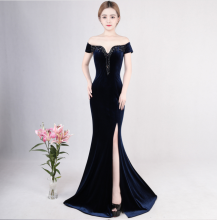 Banquet evening dress women feel the annual meeting host fishtail skirt long hair velvet repair body dignified atmosphere