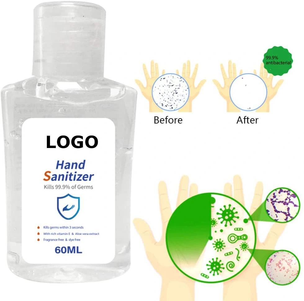 Hand Wash Gel Transparent Waterless Hand Sanitizer Custom Travel Size 60ml