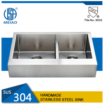 Skutella doppja rustika tal-istainless steel fardal sink