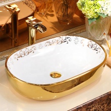 Ceramic Gold Flower Vessel Sink Porcelain Wash Basin