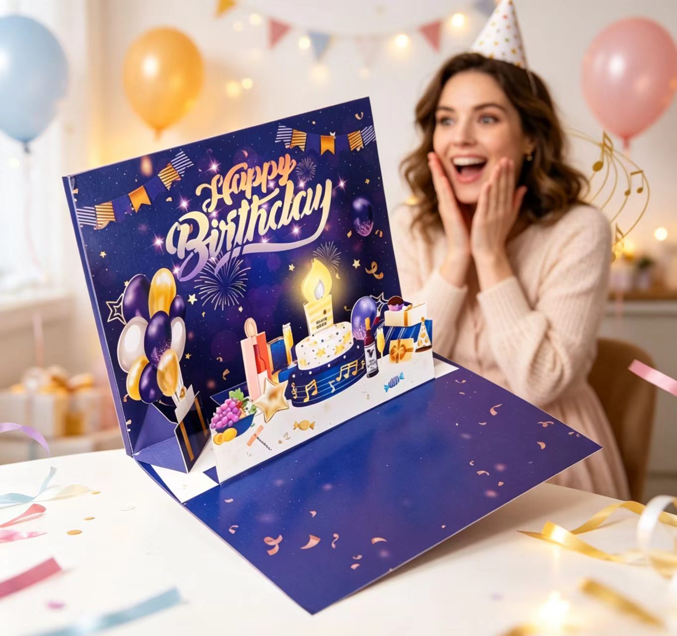 3D wyskakujące kartki urodzinowe z niebieskim tortem 3d pop up blue cake birthday greeting cards