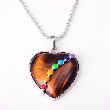 Heart Shape Tiger Eye 7 Chakras Gemstone Necklace