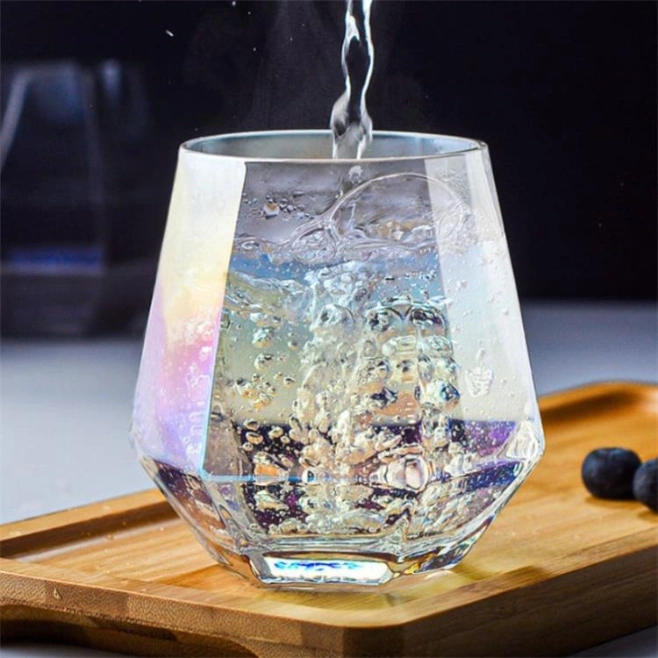 Creative Diamond Crystal Glass Cup, Household Hexagonal Ins Glass Cup