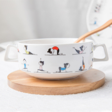 Yoga Ceramic Soup Bowl Pottery Fruit Bowl with Handle