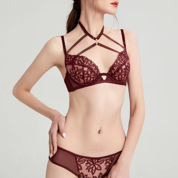 Hoge kwaliteit licht gewatteerde kanten beha vrouwen sexy elastische choker beha met kanten panty