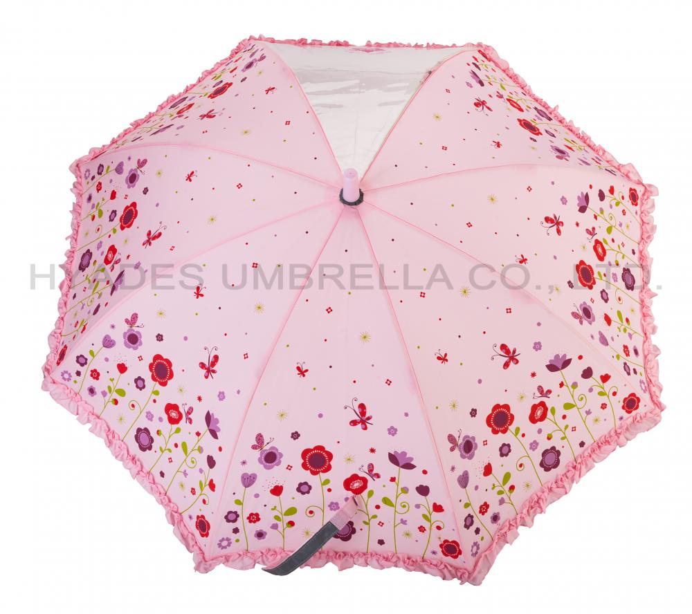 Girl's Pink Flower Kids Safety Open Umbrella