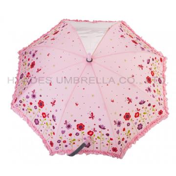 Girl's Pink Flower Kids Safety Open Umbrella