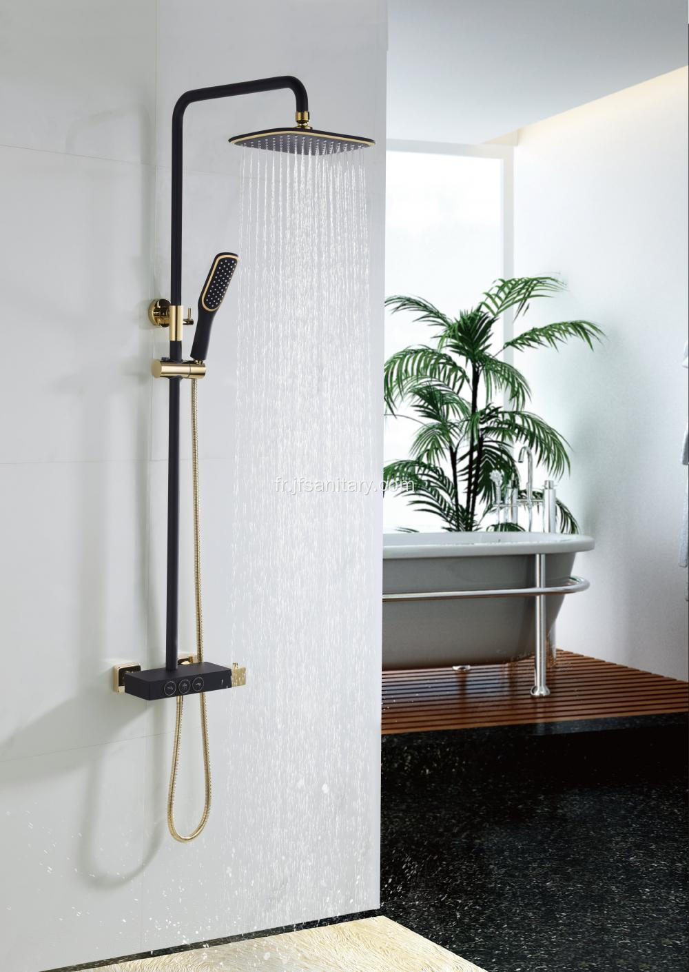 Mélangeur de douche thermostatique noir mat avec étagère