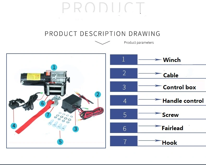 2500lbs Small 12V Electric Winch with Wire Rope