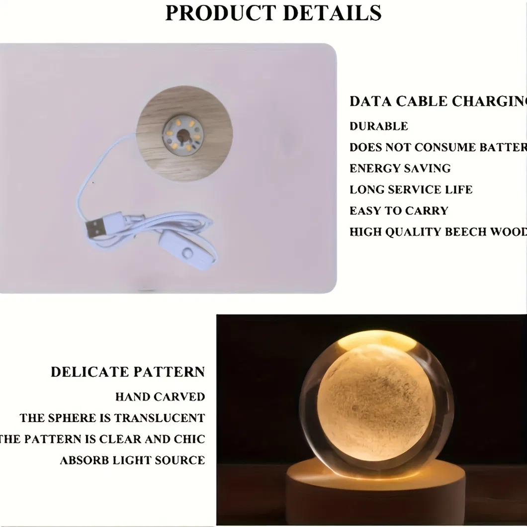 Star Planet Crystal Ball Night Light with LED Wooden Base Lamp