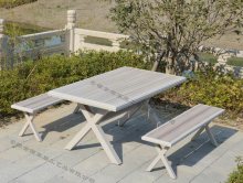 Outdoor Rectangular Table with X-Base and Benches Set