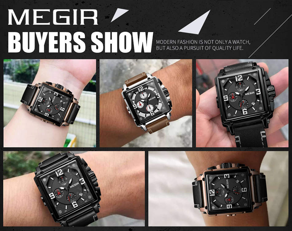Megir 2061 New Square Face Mens Watches Chronograph Luminous 2020 Cool Men Wrist Watch
