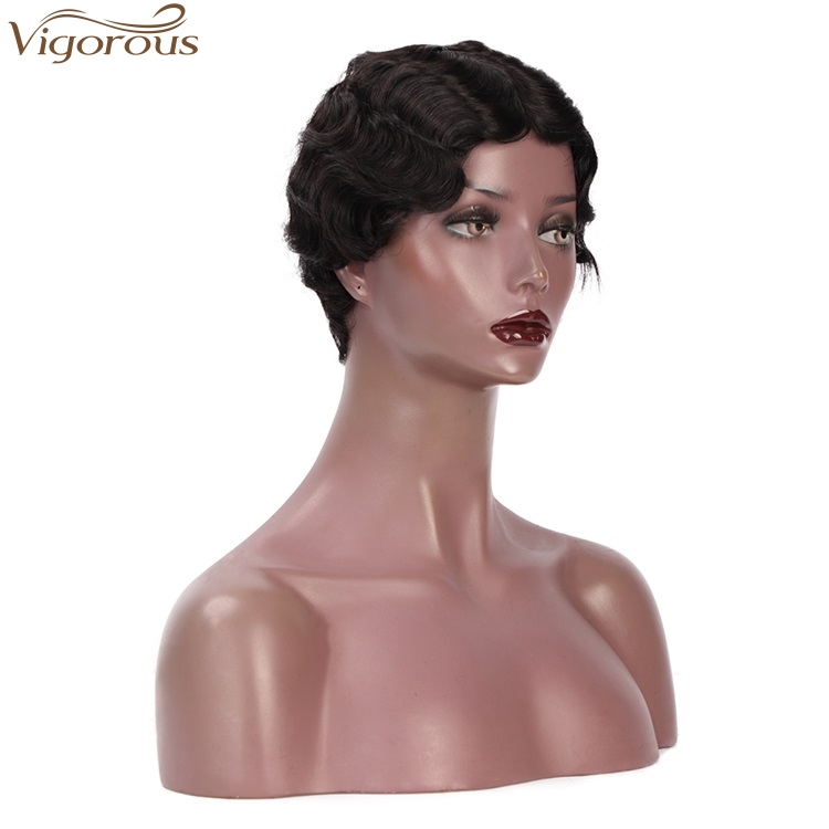 Vigorous Ladies Fashion Top Quality 100% Brazilian Human Hair Wig Finger Wave Short Pixie Cut Wigs For Women Wholesale Price