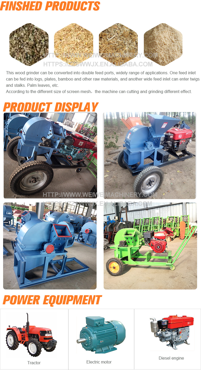 Weiwei garden machine tractor diesel tree branch crusher wood chipper