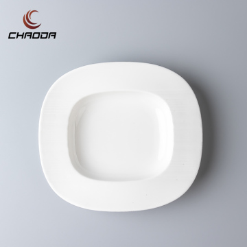 Square White Ceramic Plates for Salads, Soups, Pasta, and Desserts
