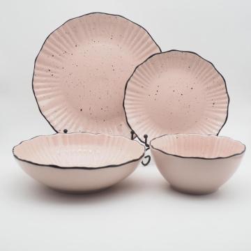 Pink Embossed Porcelain Tableware set Ceramic Dinnerware