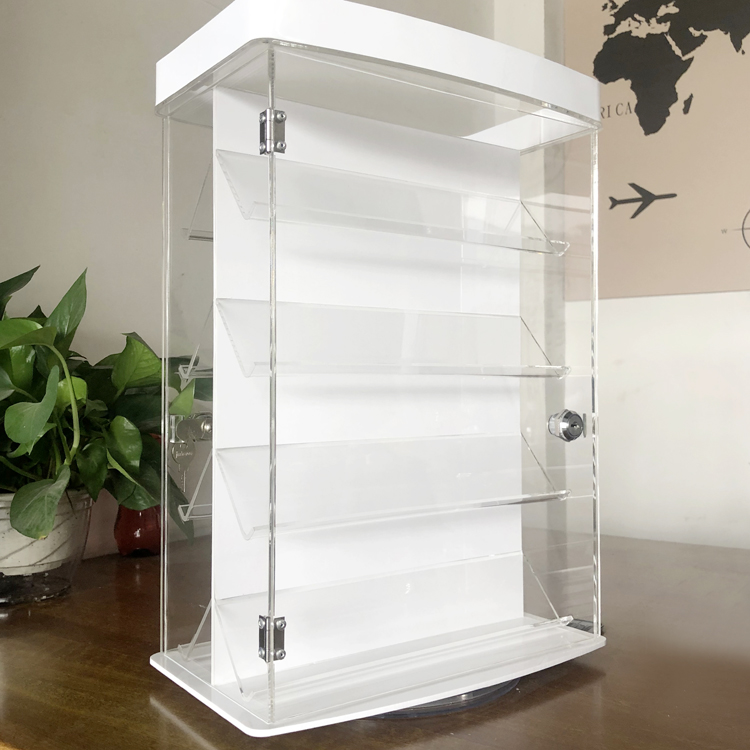 Double Sided 4 Tier Rotating Clear Acrylic Plastic Showcase Watch/Jewelry Display Box with Lock