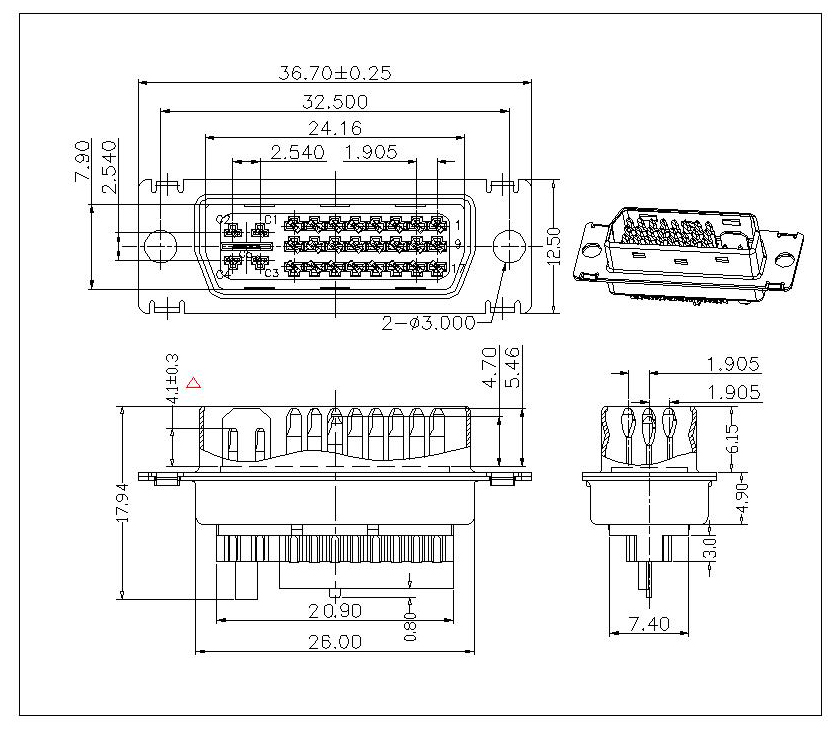 MS01 DVI 24+5 Male Solder Type