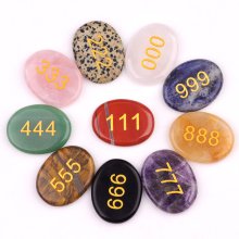 Gemstone Oval Engraved Number Shape Worry Stone Natural 35X45MM Oval Carved Inspirational Words Worry Stone for Stress Relief