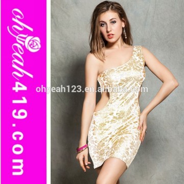 Promotion bandage bodycon foil print one shoulder sexy dress