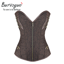 Burvogue Women Brown Steel Boned Bustier Gothic Steampunk Corset Tops Cheap