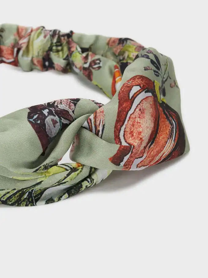 Fashion Hair Band Green Color Floral Printed Turban-Style Headband