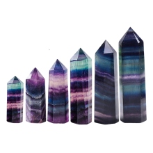 Gemstone Rainbow Fluorite Towers Crystal Hexagonal Pointed Tower Reiki Chakra Faceted Prism Wand Stone Home Decor
