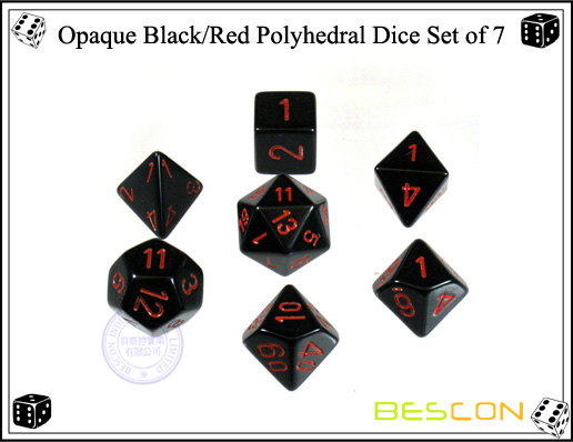 Opaque Black and Red Polyhedral Dice Set of 7