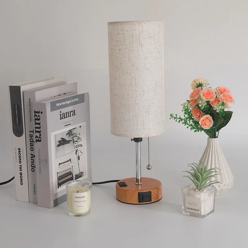 Three-Color Adjustable Dimmable LED Bedroom Lamp with USB Charging