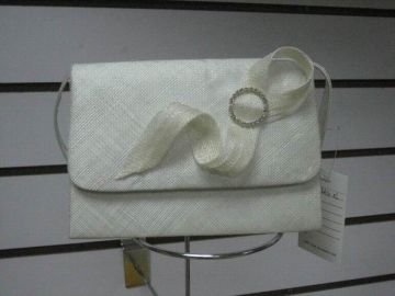 Elegant Ladies' Sinamay Bags With Buckle For Party, Fashion White Sinamay Evening Bag