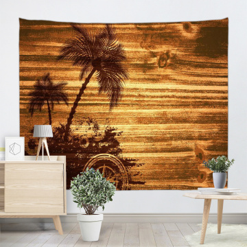 Vintage Planks Tapestry Wall Hanging Coconut Tree Wooden Board Wall Tapestry for Livingroom Bedroom Dorm Home Decor