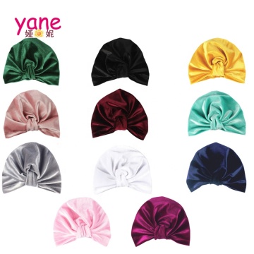 Custom Logo Velvet Hair Bonnet Knotted Hat for Baby Hair Accessories