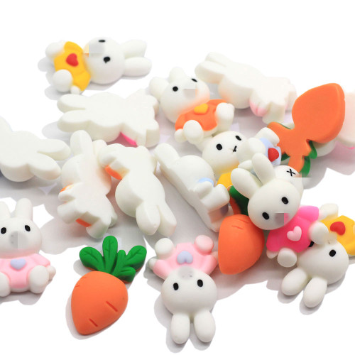 100Pcs Kawaii Cartoon Rabbit Carrots Flat Back Resin Cabochon Fit Phone Decor Scrapbooking Crafts DIY Kids Hair Bow Accessories