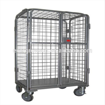 Folding supermarket metal wire mesh cargo storage roll container