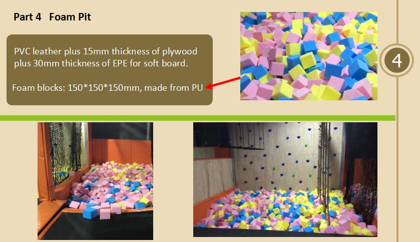 Foam pit of trampoline park with pyramid