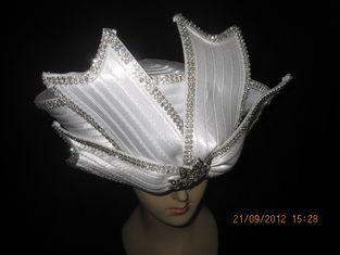 Polyester Satin Braid Ladies Church Hats White With Round C