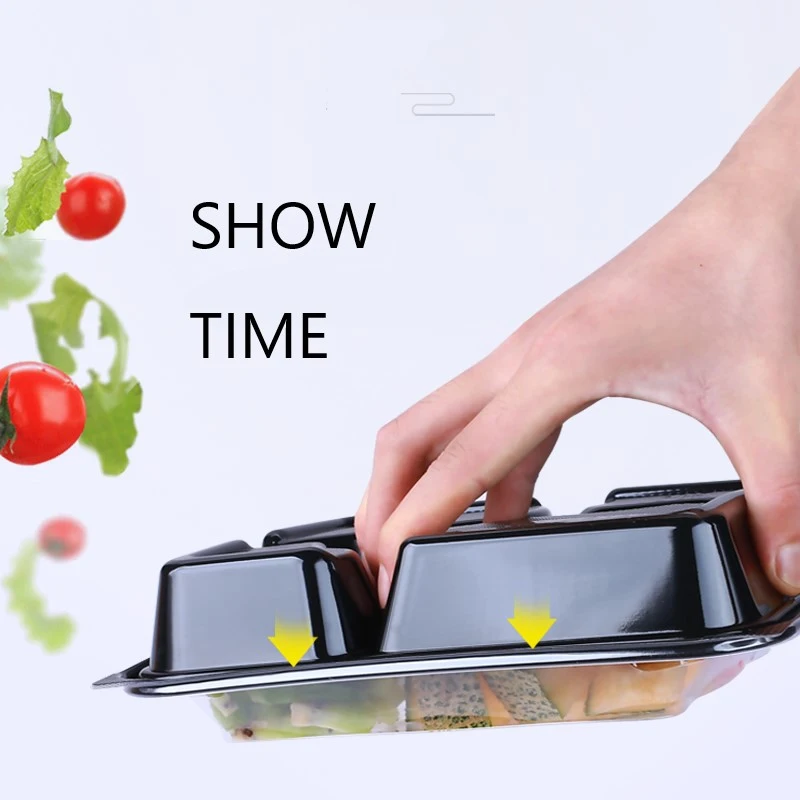 Pet Clear Plastic Compartment Take Away Salad Food Container Tray 14