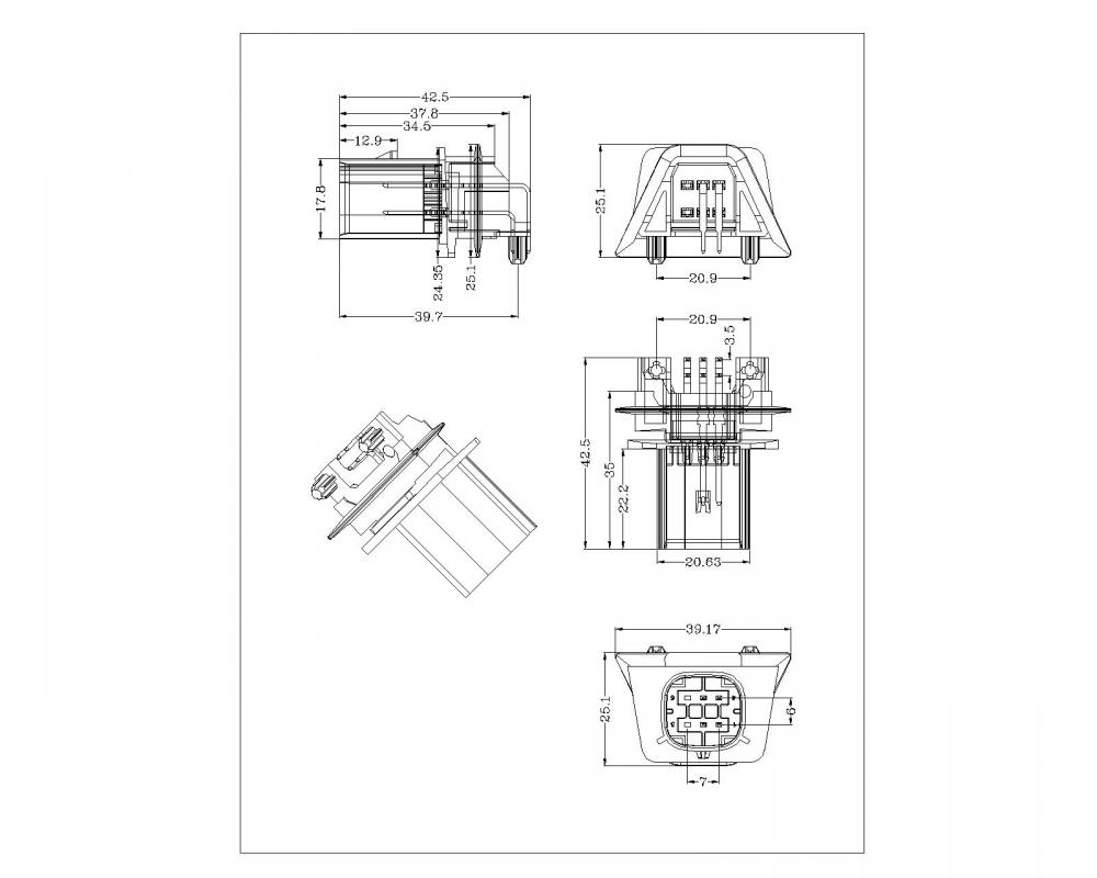 P3.5x6 06p Connettore maschio angolare automobilistico