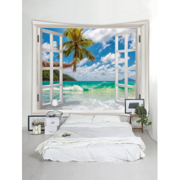 Tapestry Wall Hanging Windows Beach Sea Series Tapestry Tropical Style Tapestry for Bedroom Home Dorm Decor