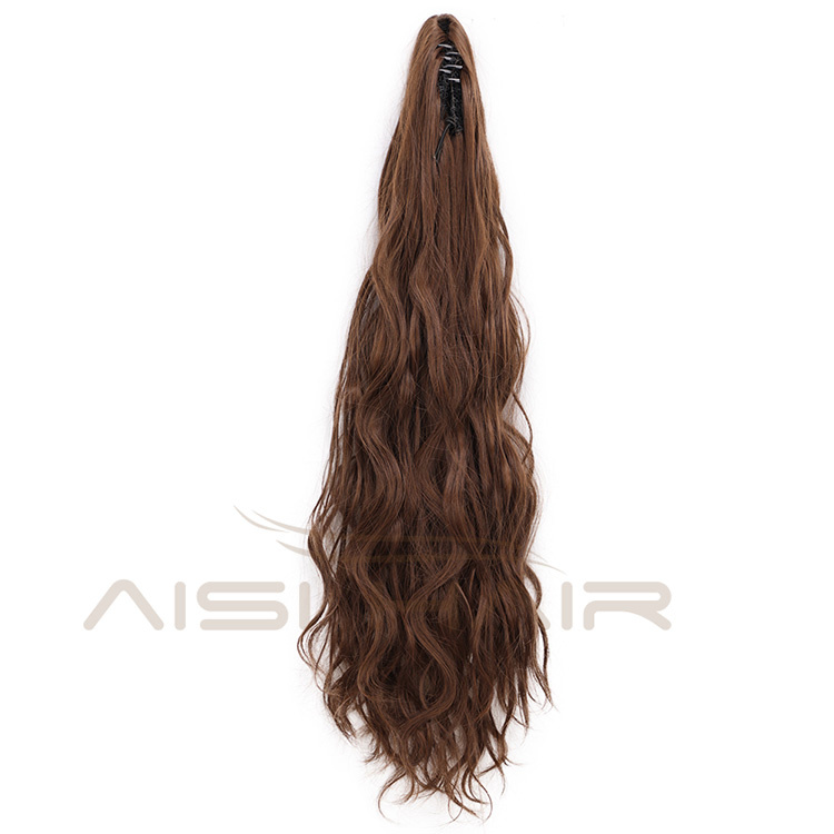 Aisi Hair Synthetic Long Wavy Claw On Ponytail Hair Extensions Brown Color Pony Tail Hairpieces for Women