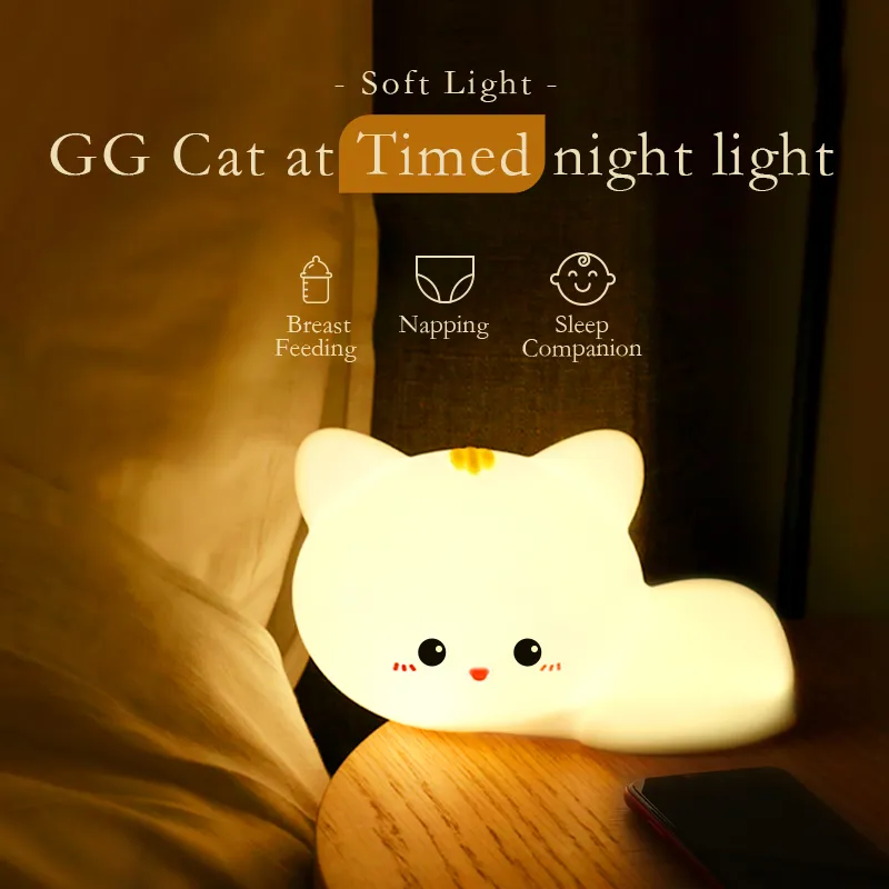 Adorable Silicone Touch Sensor Cat Night Lamp for Kids