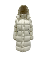 Beige long hooded down jacket