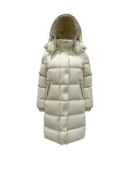Beige long hooded down jacket
