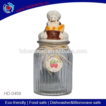 kitchen ware ceramic chef hambuger lid glass seasoning jar,good jar,candy jar,cookies jar,