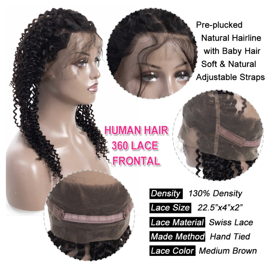 Best Selling 360 Human Hair Closure And Weave, 100% Malaysian Kinky Curly  Glueless 360 Degree Lace Frontal Closure  Baby Hair