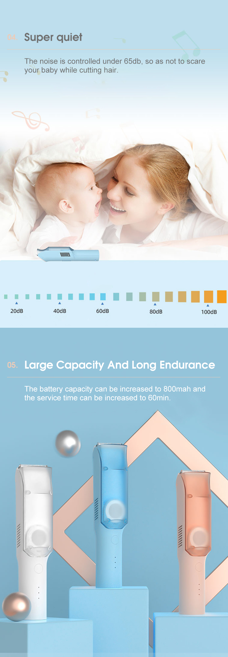 Modern IPX7 กันน้ำไฟฟ้า Baby Vacuum Clipper Trimmer สำหรับเด็กที่มีใบมีดสแตนเลสที่ถอดออกได้