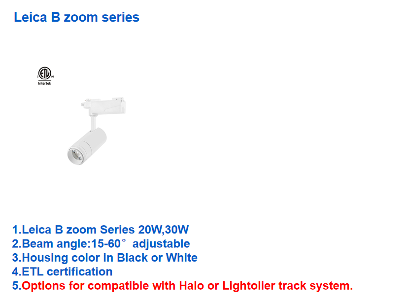 Leica B Zoom Series ETL Black White Customizable Surface Track Light Aluminum Retail Track Lighting Led Tracking Light