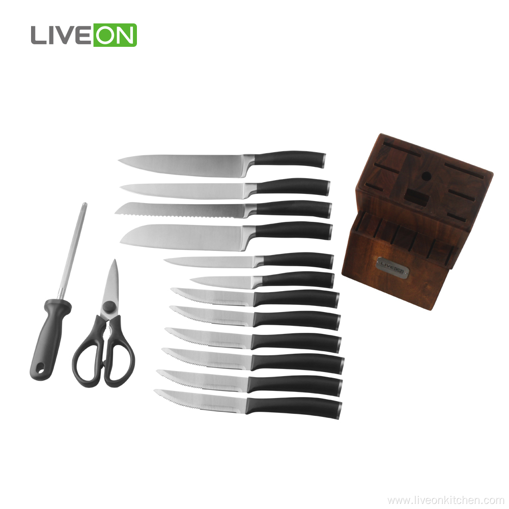 Stainless Steel Kitchen Knife Set Wooden Block